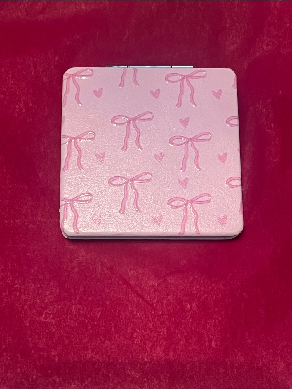 Pink Coquette Bow & Heart Double Compact Mirror Girly Purse Makeup Mirror